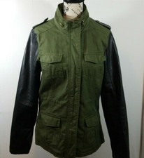 Therapy Jacket Denim Pleather Safari Style Army Green Black Women's Junior Large