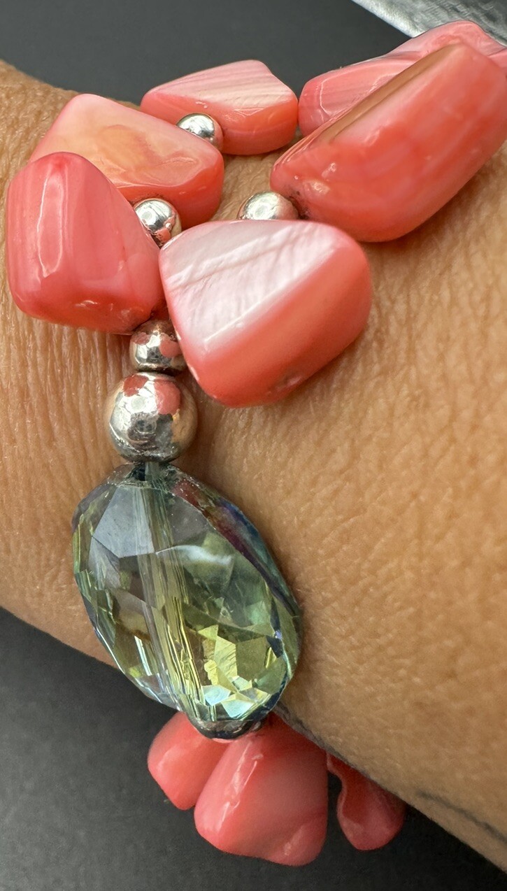 Stunning Shell MOP Stretch Bracelet Gemstone 7.5”… - image 4