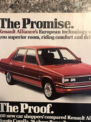 1986 Renault Alliance PRINT AD Promise & Proof Europeon