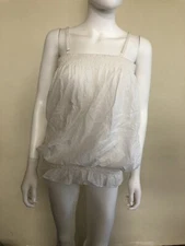 VOICE  Womens Blouson Top Elastic Shirring  - Straps - Glistening White - Size M