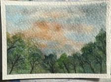 ACEO watercolor mini painting Original Abstract Pink Clouds