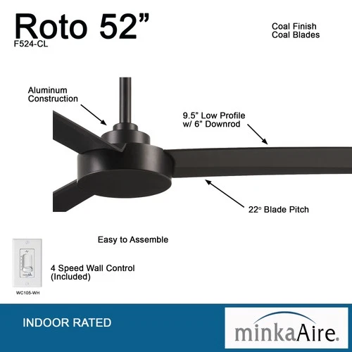 Minka Aire Roto 52" Ceiling Fan - Coal 3-Blade - Picture 7 of 7