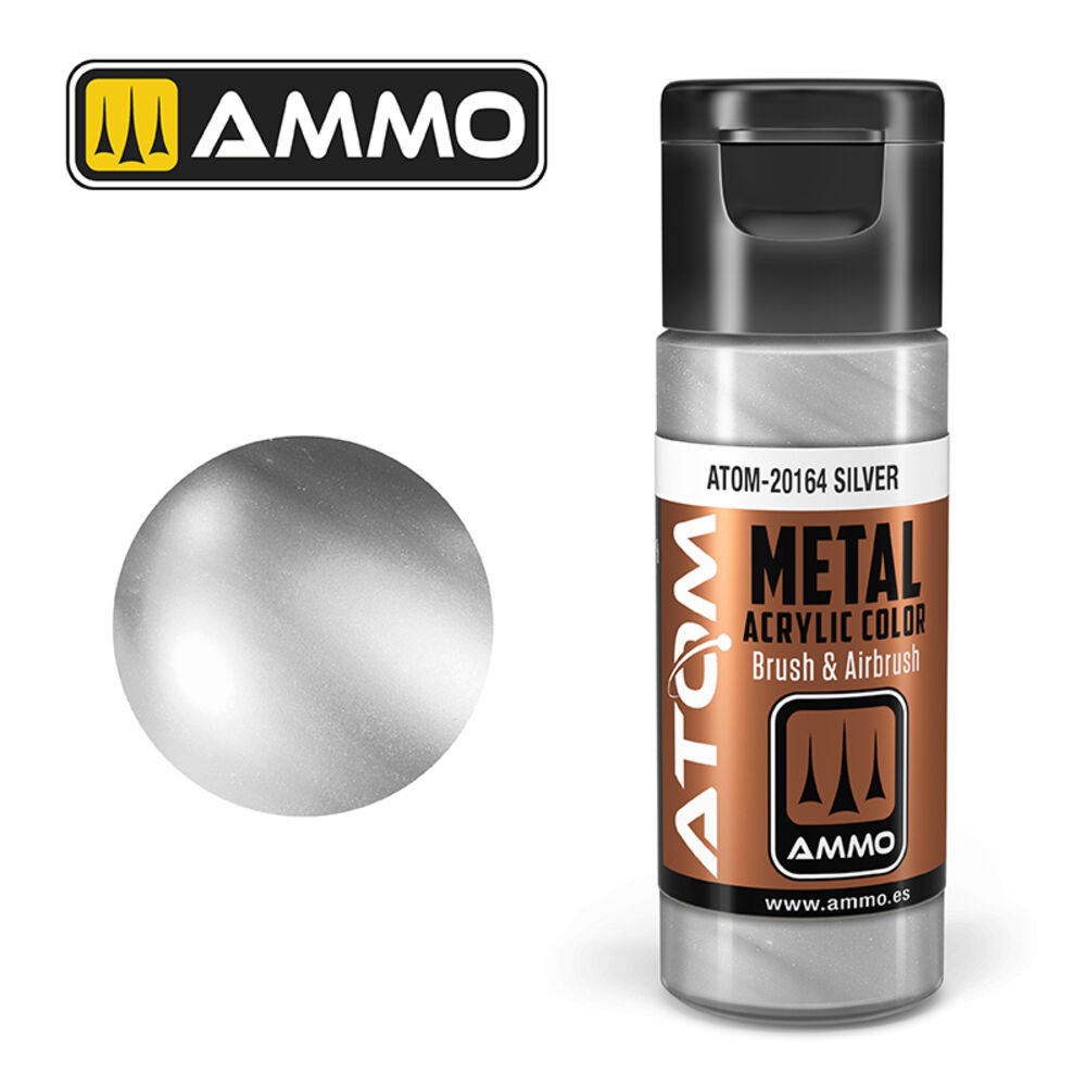 Ammo Mig Atom-20164 - Atom Metallic Silver 20ml - New