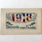 WWI Silk Postcard 1918 Souvenir De France Allied Flags Antique WW1 Embroidered