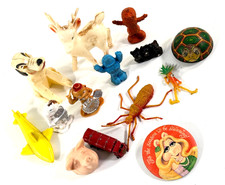 vtg 14 junk drawer toy lot rubber vending monsters bugs tin piggy