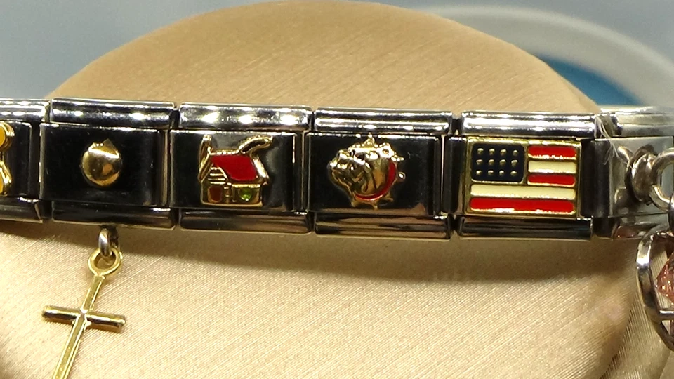 Nomination Italian Charm Stainless Steel Bracelet W/ Many Charms Featuring 18k - Image 2 of 4