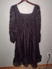 Lulus Burnout Floral Midi Dress Black Whimsical Whimsigoth Goth Romantic B11