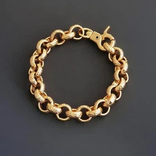 18K Yellow Gold Over Chunky Hammered 13mm Bold Rolo Chain Link 8.5" Men Bracelet
