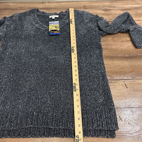 Orvis Chenille V-Neck Sweater Womens Sz Large Blue Grey Ribbed Soft Cozy Warm - Picture 6 of 8