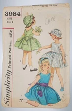Vintage 1961 Sewing Pattern Simplicity 3984 Child's One-Piece Dress & Hat size 2