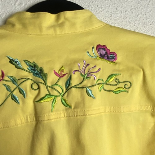Quacker Factory Size Medium Yellow Full Zip Jacket Embroidered Butterflies - Picture 5 of 9