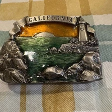 🌅 Vintage 1978 Bergamot Brass Works California Lighthouse Sunset Belt Buckle