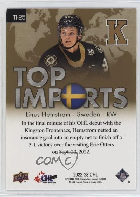 2022-23 Upper Deck CHL Top Imports Linus Hemstrom #TI-25 - Image 2 of 2