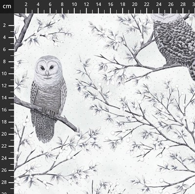 Fat Quarter Hoffman Midnight Barsch Eule Hoot Baum Blätter Beeren Metallic Stoff