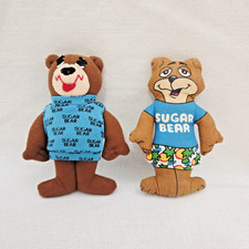 General Mills Post Cereal Sugar Bear lote de 2 juguetes de peluche (marcas/desgaste)