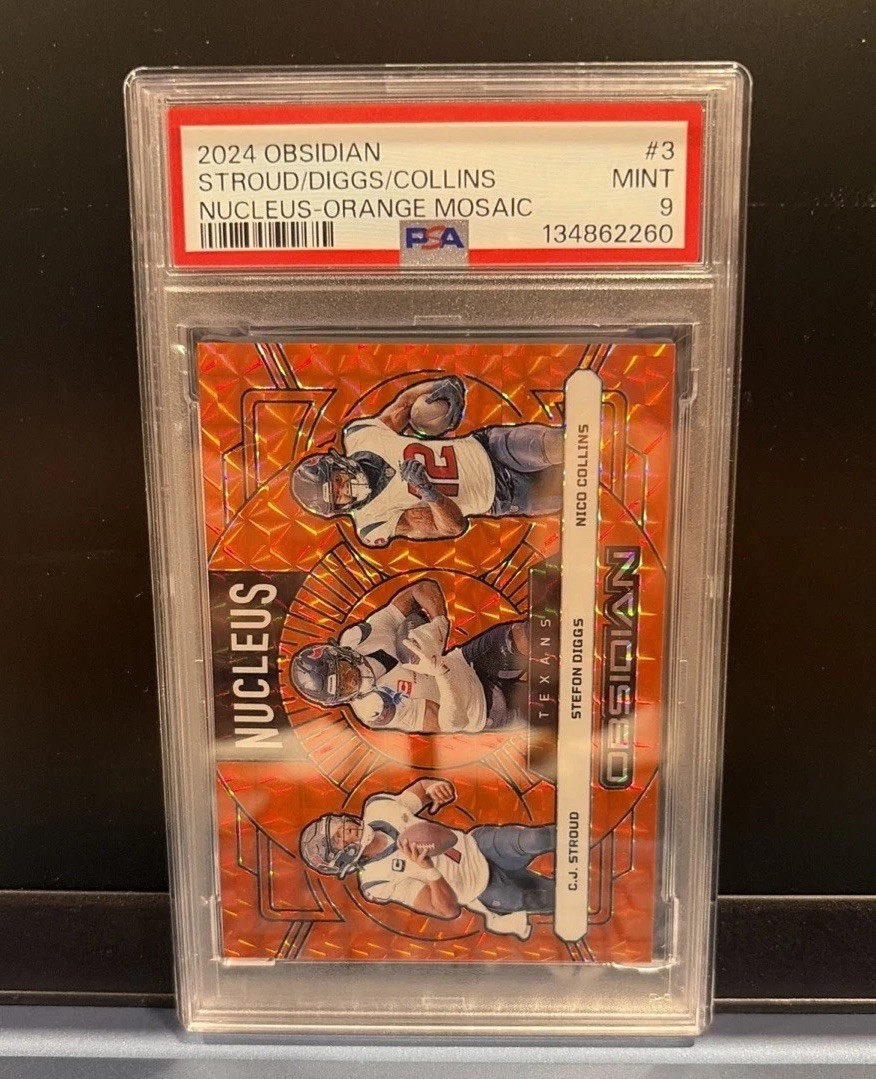 2024 Obsidian Stroud Dogs Collins Nucleus Orange Mosaic PSA 9 Mint NFL view 2