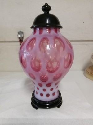 Fenton Coin Dot Cranberry Opalescent Ginger Jar 2002 Connoisseur Ltd Ed