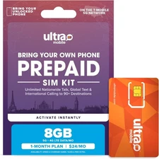 $24/mo. Ultra Mobile Prepaid Phone Plan with Unlimited Talk, Text, & 8GB of... 