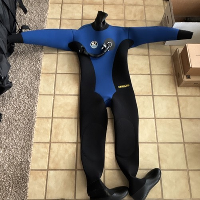 #ad Poseidon JetSuit Drysuit Blue and Black with Air Valve $355.00