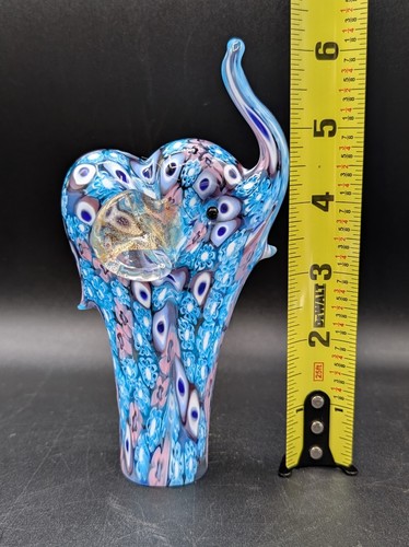 Murano blau rosa Millefiori Glückselefant Briefbeschwerer Figur, Rüssel hoch - Bild 8 von 11