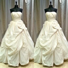 Vintage Wedding Dresses Strapless Beading Ruched Retro Sweep Train Bridal Gowns