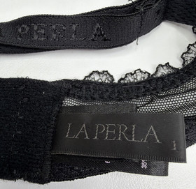 La Perla Black Embroidered Mesh Underwire Bra Back Close Italy Size 32