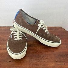 VANS Men's Brown Canvas Low Top Lace-Up Skateboarding Sneakers Rubber Sole