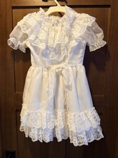 Vtg Little Princess Dress Girl 8 White Satin Lace Communion Flower Girl Lace 80s