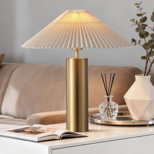 Modern Table Lamp with Pleated Blade Lampshade and Cylindrical Base, E26 Bulb Co