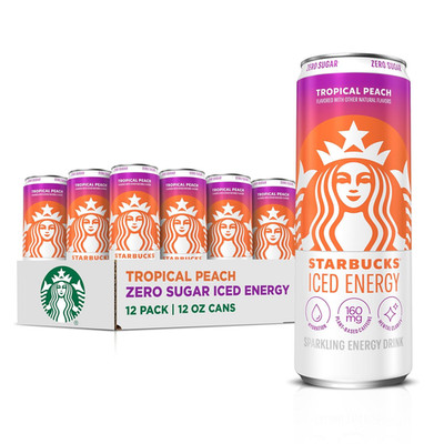 Iced Energy Drink, Tropical Peach, Zero Sugar Energy Drink, Plant Based Caffeine