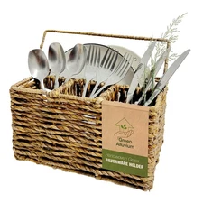 Wicker Silverware Holder for Party 10.2x7.1 Inch Multipurpose Utensil Caddy