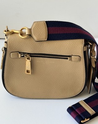 MarMarc Jacobs Beige Crossbody Bag Gold Hardware Zip w/ Adjustable Striped Strap