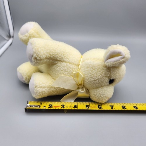 Vintage Hugfun Sheep Lamb Plush Sherpa Yellow Bow 9" Stuffed Animal Toy Spring - Picture 6 of 17