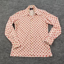 Vintage 70s Givenchy Chesa G Logo AOP Button Shirt Medium 20x27 White Red