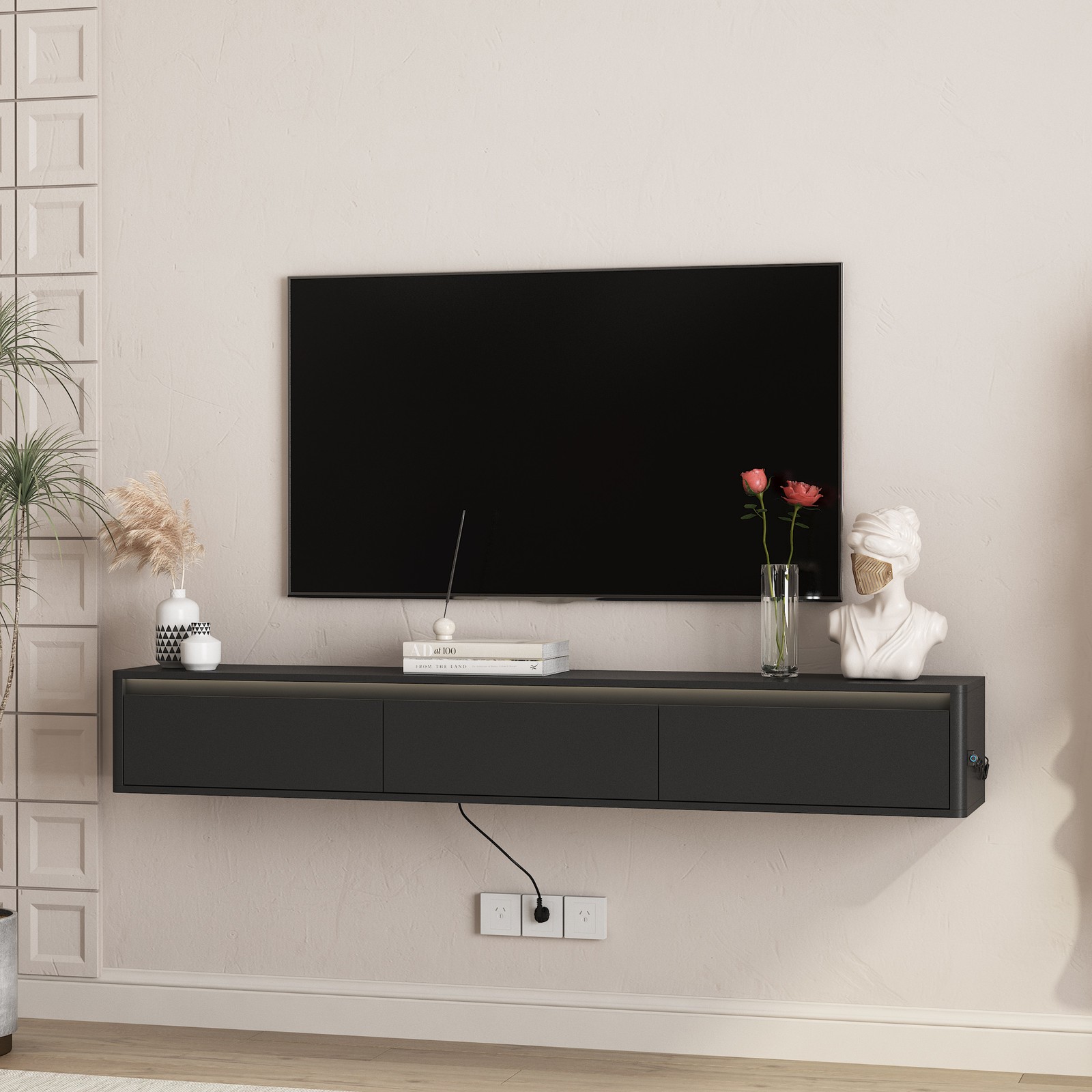Floating TV Stand Wall Mounted Storage Cabinet with Led Lights for Living Room