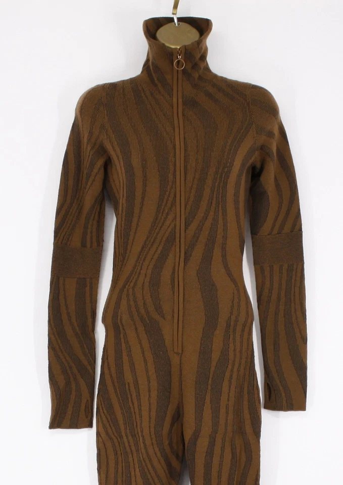 HOLDEN WOMENS MERINO WOOL KNIT JUMPSUIT BROWN PATTERNED UK S RRP £487 AD - Image 2 of 4