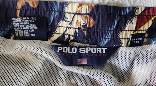 Vtg 90’s POLO Ralph Lauren Sport Lined Drawstring Hawaiian Surfer Swim Trunks XL - Picture 7 of 17