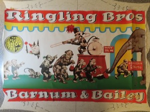 Vintage Ringling Bros Barnum & Bailey paper color poster banner Tri