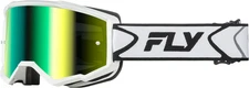 FLY RACING ZONE GOGGLE WHITE/BLACK W/ IRIDESCENT GRN MIRROR LENS
