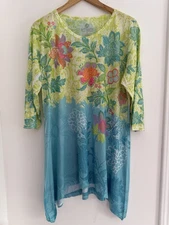 KikiSol by Artisans Tunic Top Floral Ombre Asymmetrical Hem Tunic Shirt Top XL