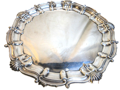 BARKER ELLIS~ SILVER PLATED THREE FOOTED TRAY ~ ENGLAND, MARKED~1