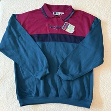 NWT VTG 90s Granny Core Collared Sweater Embroidered Floral Sz M Colorblock