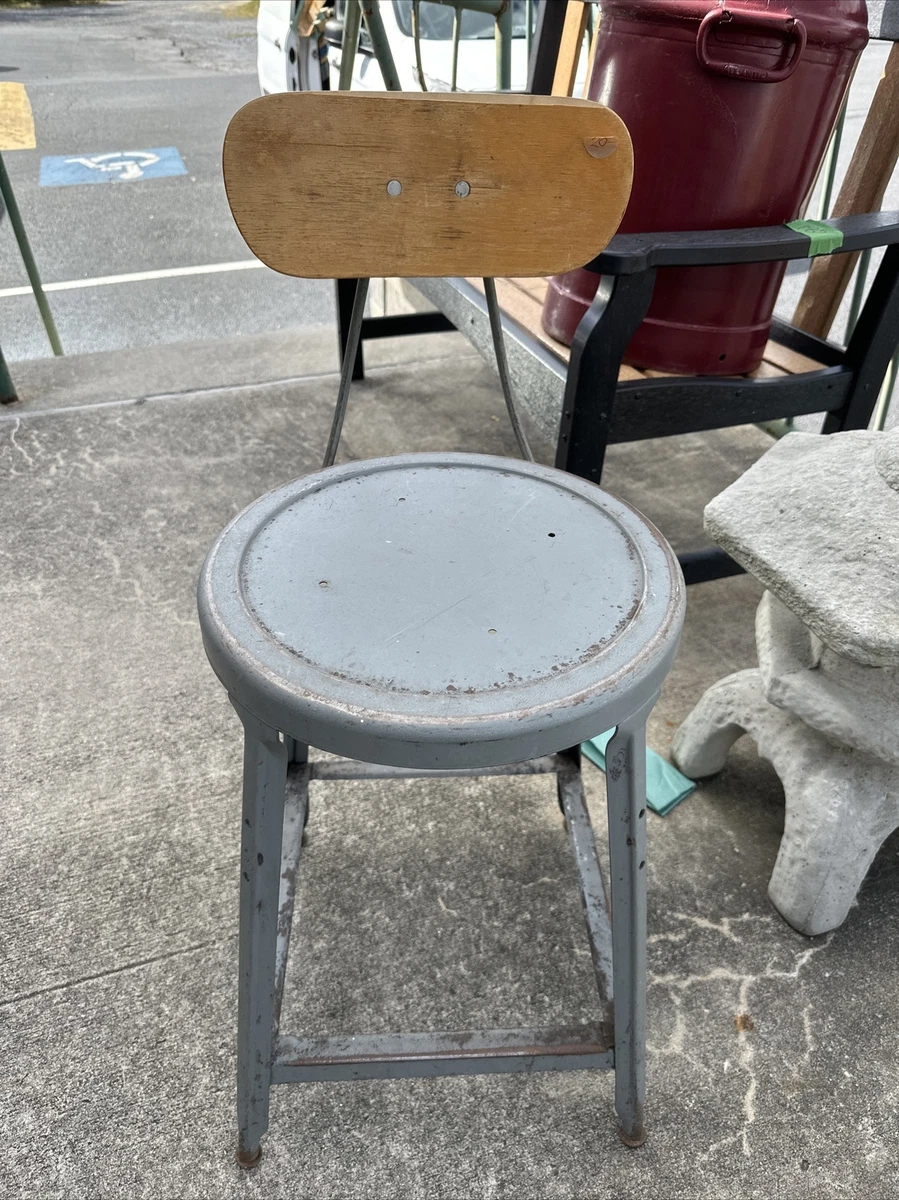 Vintage metal stool with back sales