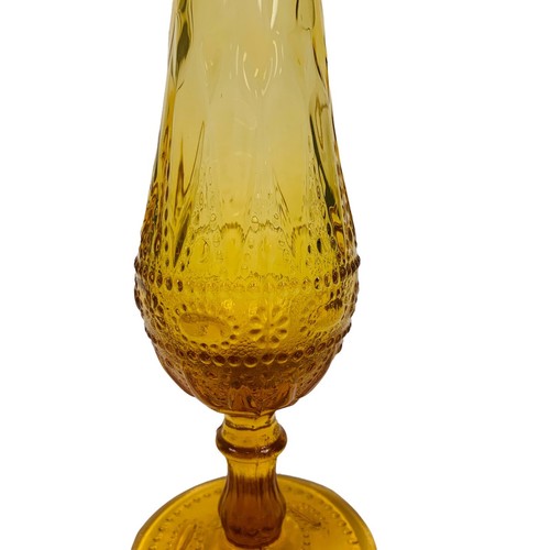 VTG Kemple Lace & Dewdrop Amber Swung Vase 13” Tall Stretch Glass Hard to Find - Picture 3 of 8