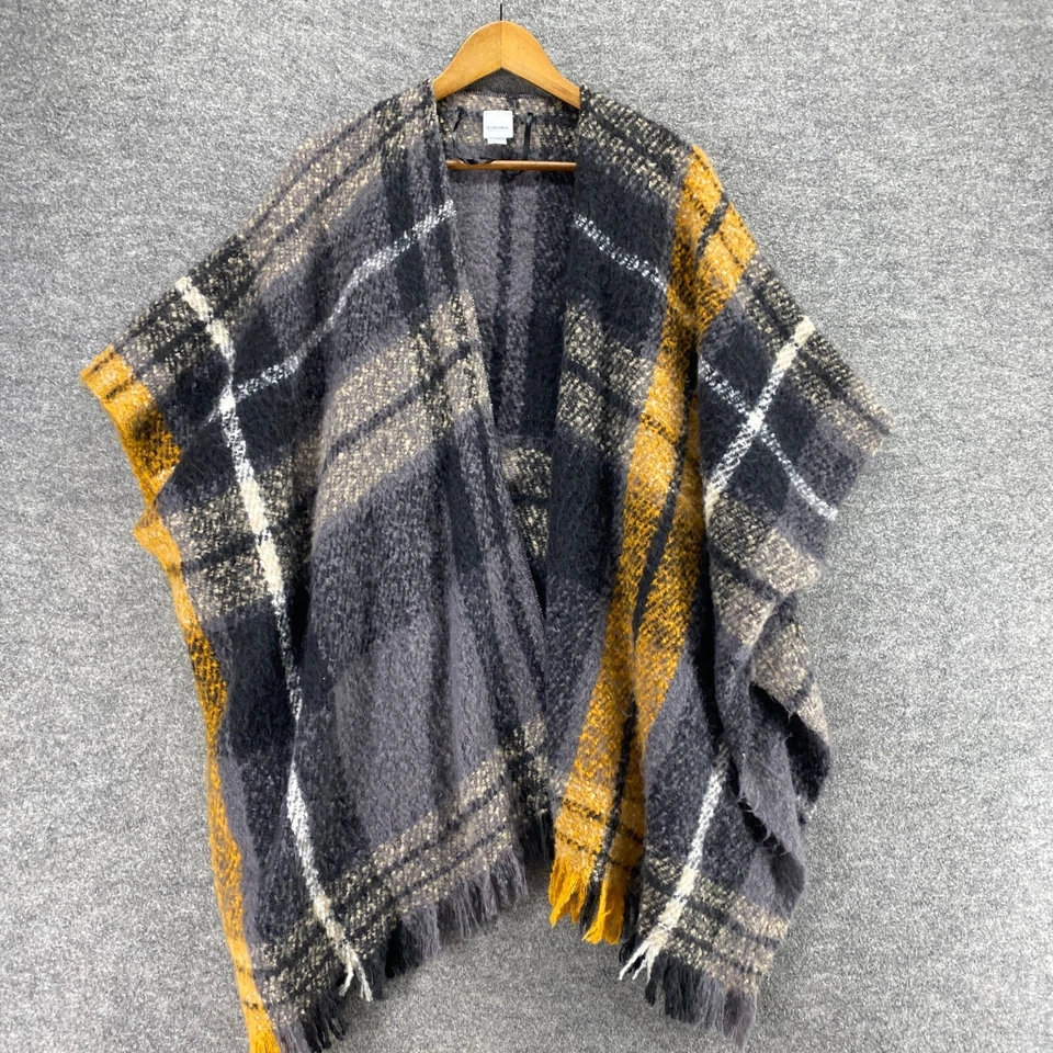 Sonoma Sweater Cape Women M Medium Gray Plaid Open Front Knit Short Sleeve - Image 3 of 4