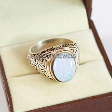 Opal Oval Cut Gemstone With 925 Sterling Silver Ring For Men's #B345
