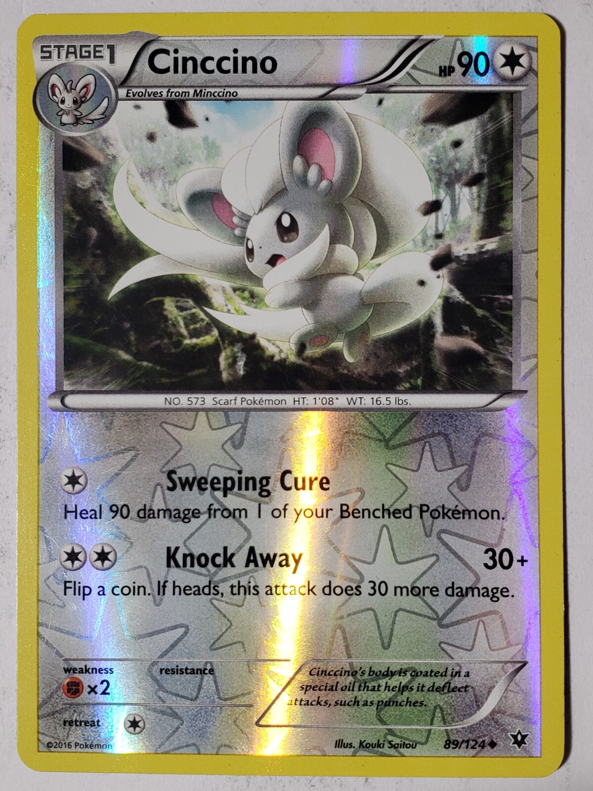 REVERSE HOLO Cinccino 89/124 LP - XY Fates Collide Pokemon Card Kouki Saitou Art