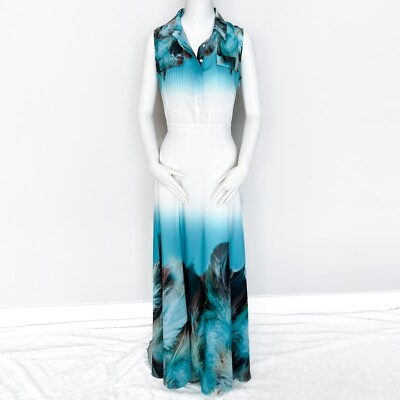 Waggon Paris Elegant Maxi Dress Tropical Summer Spring White Turquoise M Chic