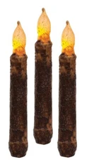 Set 3 Primitive Burnt Mustard/Cinnamon 6.5" TIMER Taper Candles Battery Operated