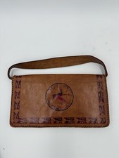 Vintage Hand Tooled Leather Purse Brown Hand Crafted Unbranded